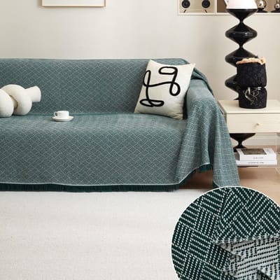 Ruime Donkergroene Sofa Dekentje met Franje, Dubbelzijdige Bescherming voor Huisdieren, 180 x 300 cm, Perfect voor Woonkamer en Gezelligheid
