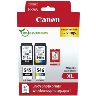 Pack de 2 cartouches d'encre + pack papiers photo - CANON - PG-545XL Noir + CL-546XL Couleur - Haut rendement