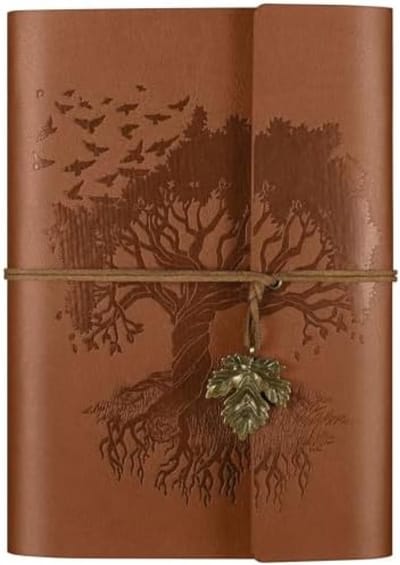 PromoHome Vintage Lederen Notitieboek A5 Formaat - Navulbaar Dagboek met PVC Opbergzakken, Gelijnd Papier 100 g/m² - Bruin