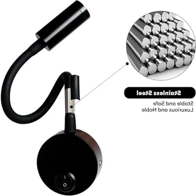 Led-leeslamp, wandmontage, wandlamp met schakelaar, bedlamp, zwanenhals, 3 watt, mat zwart, voor slaapkamer en kinderkamer