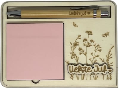 Cadeaudoosje post-it houder JUF | ROZE | gegraveerde pen | jij bent de liefste | liefste juf | topjuf | einde schooljaar | juffen | meester | cadeau