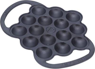 VICTORIA Cast iron Poffertjes Dutch pancake pan with loop handles, pre-stretched with linseed oil, made in Colombia