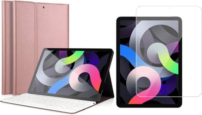 Hoes met Toetsenbord geschikt voor iPad Air 2022 / 2020 10.9 inch - Kunstlederen Book Case Cover Hoesje met Toetsenbord Roségoud - Tempered Glass Screenprotector