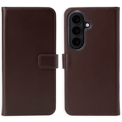 Selencia Hoesje - Geschikt voor Samsung Galaxy S26 - Echt Lederen Bookcase - Bruin