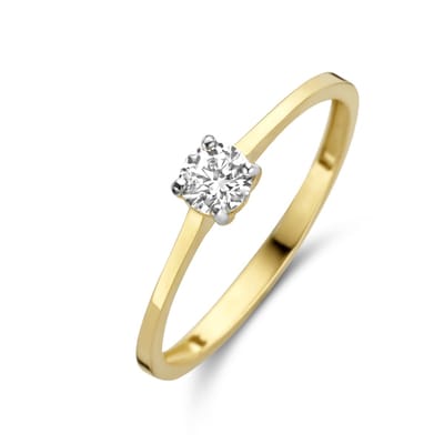 New Bling 9NBG-0195-50 Gouden Ring - Dames - Zirkonia - 4 mm - Solitair - Maat 50 - 4 Poot zetting - 14 Karaat - Goud