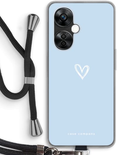 Case Company® - Hoesje met koord geschikt voor OnePlus Nord CE 3 Lite hoesje met Koord - Klein Hart Blauw - Telefoonhoesje met Zwart Koord - Bescherming aan alle Kanten en Over de Schermrand