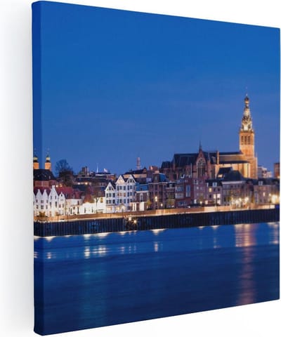 Artaza Canvas Schilderij Stad Nijmegen - 30x30 cm - Klein - Muurdecoratie Skyline - Wanddecoratie Rivier - Kamer Accessoires