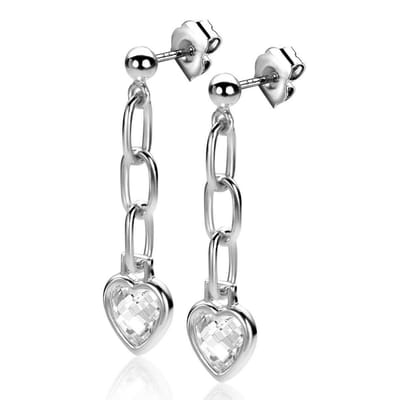 Zinzi zilveren oorstekers 27mm met paperclip schakels en hart wit zirkonia ZIO2303