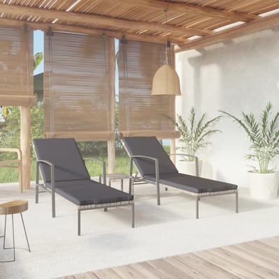 vidaXL - Ligbedden - 2 - st - met - tafel - poly - rattan - grijs