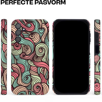 Casetastic hoesje geschikt voor Samsung Galaxy A15 5G / Samsung Galaxy A15 4G - Dubbellaagse bescherming - Pastel Swirl Vibes - Fashion Case - Taupe Donkergrijs Saliegroen Grijs