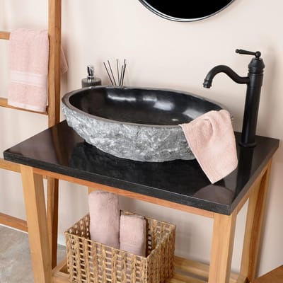 Marmer Wastafel - Natuursteen Wasbak - Badkamer Inrichting - Uniek Natuurproduct - 60 cm Breed - Zwart