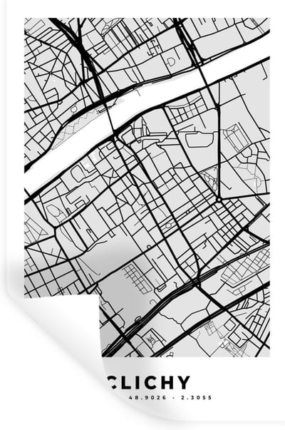 Muurstickers - Sticker Folie - Stadskaart - Frankrijk - Kaart - Clichy - Plattegrond - 20x30 cm - Plakfolie - Muurstickers Kinderkamer - Zelfklevend Behang - Zelfklevend behangpapier - Stickerfolie