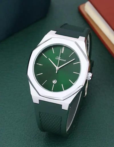 Denvosi - HerenHorloge - Polshorloge - Heren - Horloge - Horlogedoos - Mannen - Zilver & Groen - Polsband Groen