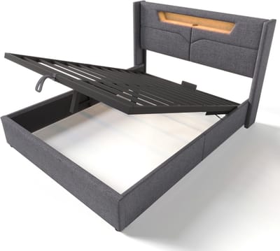 COVREO Tweepersoonsbed met LED en USB-C – 140x200 cm – Bedframe met opbergruimte – voor volwassenen – Grijs - zonder matras