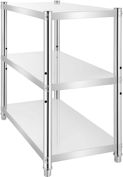RVS Werktafel met 3 Legplanken - Zwaar, Staand Opslagrek 80x80x40 cm