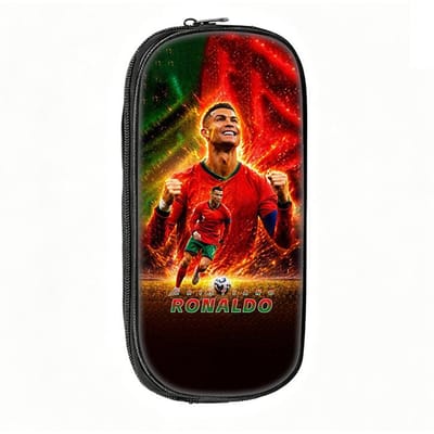 Voetbalster Pennenbakje Ronaldo Patroon Leer Potlooddoosje Beste Cadeau Make-uptas Student Reis Voetbal Sport Potloodtasje