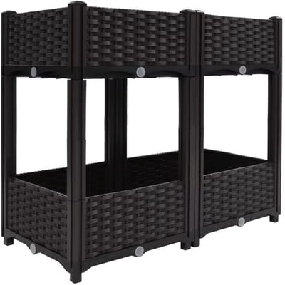 Venzor - Verhoogde Kunststof Plantenbak - Bruin – Modulair Tuinbed - 80*40*67 cm – Weerbestendig – Buiten – 4‑delige Set