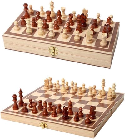 Schaakset Houten - Vouwbaar Bord - Mentale Training - Handgemaakte Kwaliteit - 29cm - Natuurlijk Hout