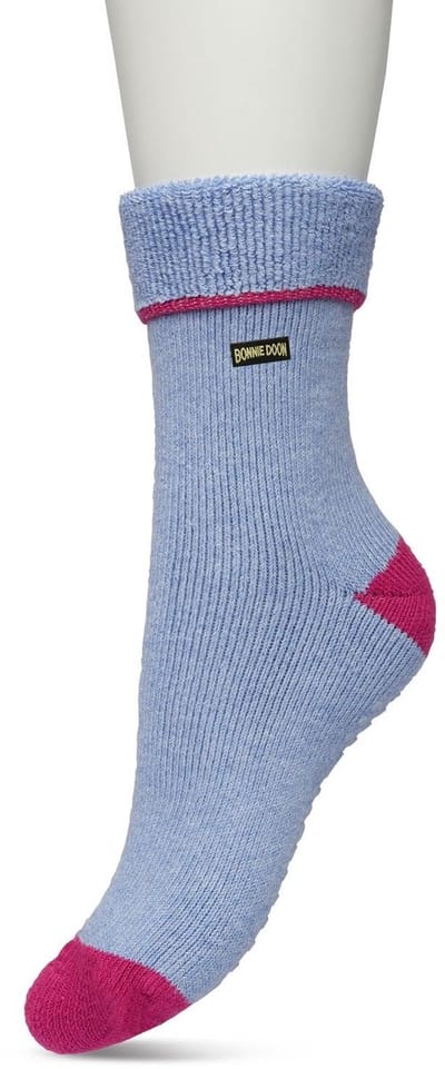 Bonnie Doon Huissokken met Anti-Slip voor Dames Blauw/Roze maat 36/42 - Warme Slofsokken - Badstof Binnenzijde - Zeer Zachte Winter Sokken - Thuis Sokken - Home Socks - Niet knellend - Gladde naden - Katoen - Jeans Heather/Rose Violet - BP211124.254
