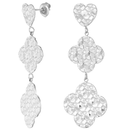 Joy Ibiza - hartje klaver oorbellen - 2 klaver bloemen en 1 hartje - vlinder sluiting - ear party boho - bohemian style - stainless steel