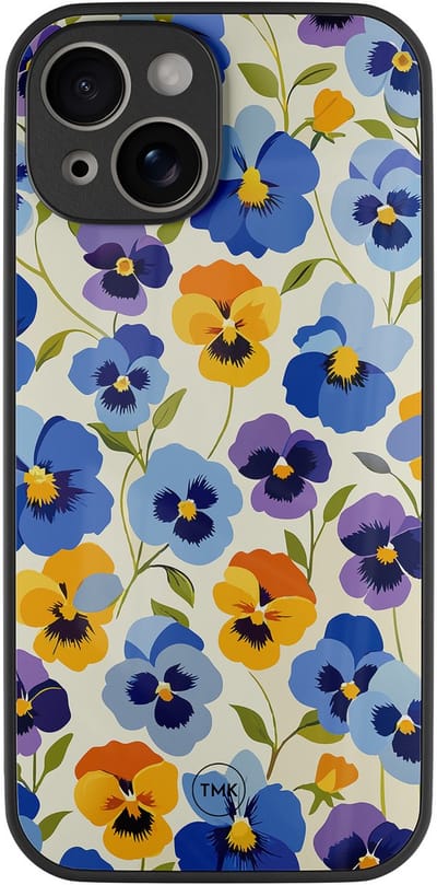 Hoesje geschikt voor Apple iPhone 13 - Viooltjesmix bloemen - Multi - TPU luxe case (glossy toplaag) - Bloemen - Hardcase backcover zwart