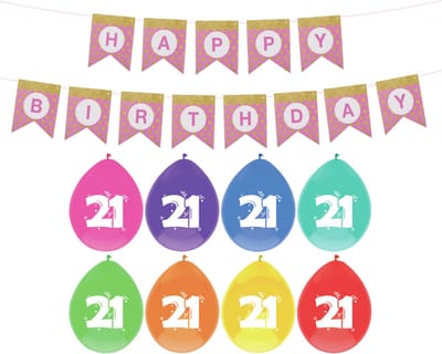 Haza Verjaardag 21 jaar geworden versiering - 16x thema ballonnen/1x Happy Birthday slinger 300 cm