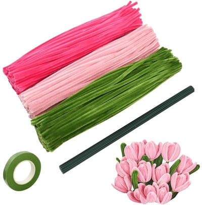 300 Stuks Pijpenragers Set voor Bloem Craften - Chenille Stelen in 3 Kleuren, Bloem Tape en 30 Stelen - DIY Bloemboeketten, Kerstdecoratie en Creatieve Kunstbenodigdheden
