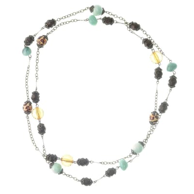 Behave - Lange ketting - Bohemian stijl - Bruin blauw kralenmix - 120 cm