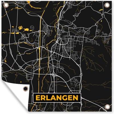 Tuin poster Plattegrond – Erlangen – Goud – Stadskaart – Kaart - Duitsland - 200x200 cm - Tuindoek