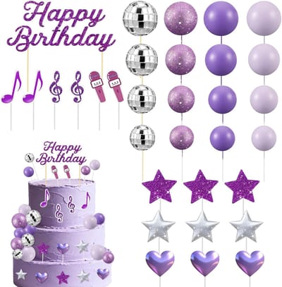 Taartdecoratie Disco Ball Set - 32 Stuks - Paarse en Zilveren Disco Ballen - Ideaal voor Feestjes - ShopVlot