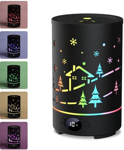 Intelligente aromatherapie-luchtbevochtiger met 10 sfeerlichten, 5 nevelmodi, 200 ml tank, automatische uitschakeling, stil voor thuis, kantoor（Sneeuwlandschap）
