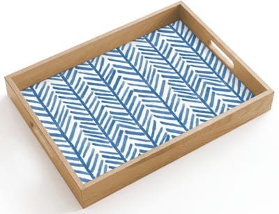 Dienblad hout 40x30 cm - Schootdienblad - Patroon - Streep - Blauw - Borrelplank rechthoek - Plateau dienbladen