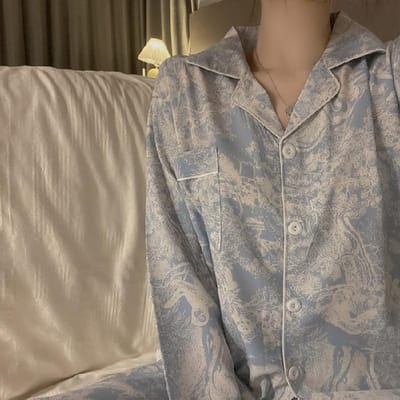 Herfst Lente Ijszijde Pyjama Dames Nachtkleding Lange Mouw Casual Nachtkleding Pyjama Pak Huiskleding Bloemenprint Slaapset XXL