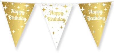 BTH – Slinger Happy Birthday – Wit-Goud – Verjaardag Versiering – Happy Birthday Decoratie – Feest Versiering – 10m