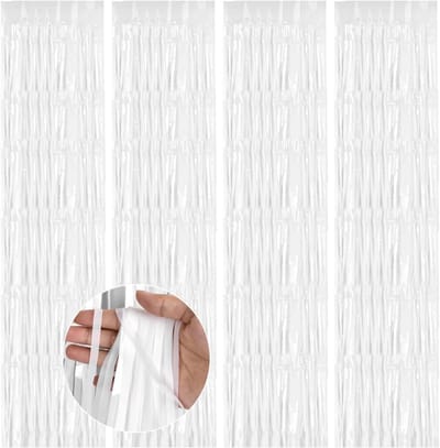 Set van 4 Stuks Folie Franje Gordijnen, 3,37ft x 9ft Metallic Tinsel Achtergrond, Zelfklevende Folie Versieringen voor Feestjes, Verjaardagen en Bruiloften