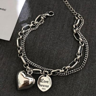 Bracelet en argent sterling 925 avec cœur pour femme et homme, bijou idéal pour la Saint-Valentin black