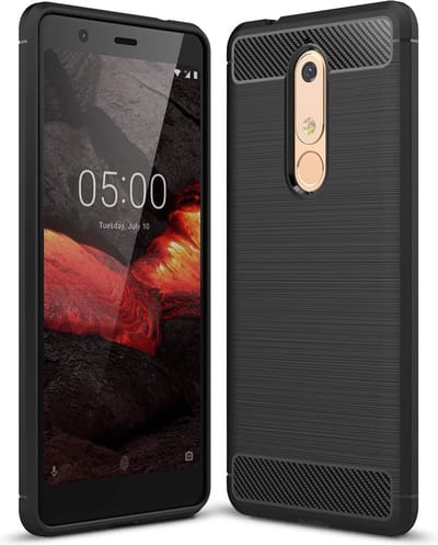 DrPhone BCR1 Hoesje - Geborsteld TPU case - Ultimate Drop Proof Siliconen Case - Carbon fiber Look - Geschikt voor Nokia 6 2018- Zwart