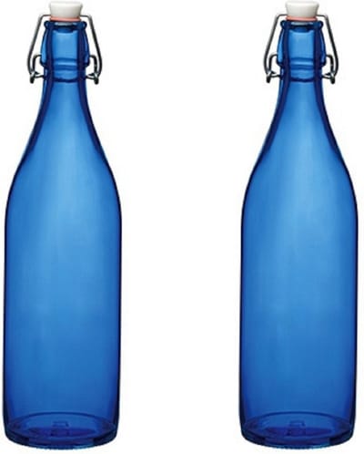 Bormioli rocco waterfles met beugeldop - 4x stuks - blauw transparant - 1000 ml - Giara home deco fles - weckflessen