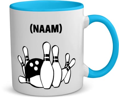 Akyol - bowlen met eigen naam koffiemok - theemok - blauw - Bowlen - bowler - sport - 350 ML inhoud