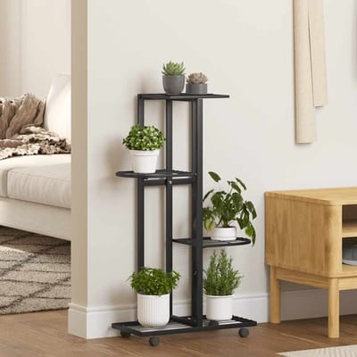 vidaXL - Bloemenstandaard - met - wielen - 4-laags - 44x23x80 - cm - ijzer - zwart