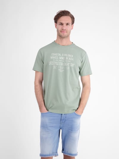 LERROS Sportief T-shirt van katoen met een stoere sloganprint , Maat: S , Kleur: BAY GREEN , 100% katoen