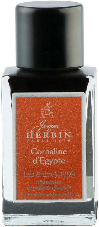 Jacques Herbin Vulpen inkt - Inkt 1798 - Cornaline d'Egypte - 15 ml - Oranje - zilveren glitters