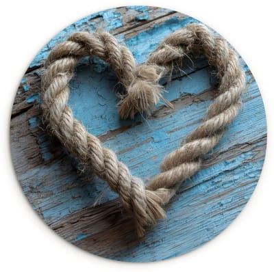 WallCircle® Wandcirkel 120x120 cm - Muurcirkel Hart - Touw - Hout - Rustiek - Muurdecoratie woonkamer - Wanddecoratie slaapkamer - Kamer decoratie accessoires - Ronde schilderijen XXL