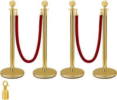 Luxe Afzetpalen – Afzetkoord – Rode Lopen – Standaard met Fluwelen Touw – Stabiel – Invoudig te Gebruiken – Goud/Rood
