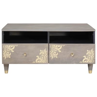 vidaXL - Salontafel - met - lade - Grijs - 80 - x - 54 - x - 40 - cm - Massief - Mango - Hout