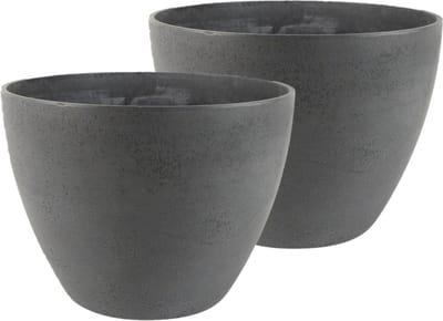 2x stuks bloempot/plantenpot gerecycled kunststof/steenpoeder donkergrijs dia 29 cm en hoogte 22 cm - Binnen en buiten