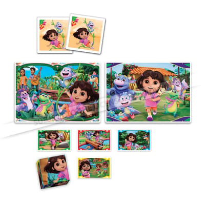 CLEMENTONI - Edukit 4-in-1 - Dora - Puzzel, Memory, Blokken - Speels Voorschools Leren - Cadeau-idee voor Kinderen