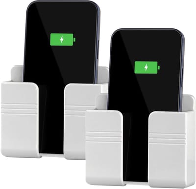 Daity Set van 2 - Telefoonhouders voor wandmontage met zelfklevende achterkant - geschikt voor opladen in campers - compatibel met iPhones en Android-telefoons.