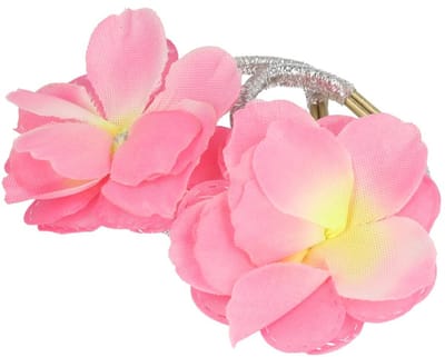 Haarsoires Haarelastieken – Bloem 5cm – Zilver Roze – Set van 2