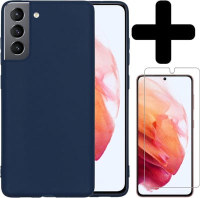 Hoesje - Met Screenprotector - Geschikt voor Samsung Galaxy S21 - Sterk & Shockproof - Telefoon Hoes - Back Cover - Siliconen Case - Telefoonhoes - Donkerblauw